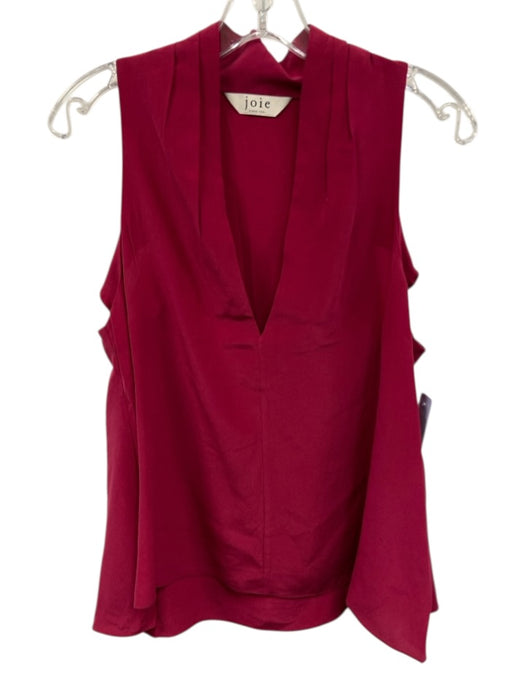 Joie Size Small Raspberry Pink Silk Sleeveless V Neck Pleated Top Raspberry Pink / Small