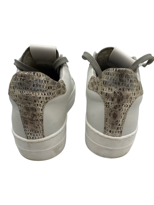 P448 Shoe Size 39 White, Silver, Beige Leather Upper Lace Up Leopard Sneakers White, Silver, Beige / 39
