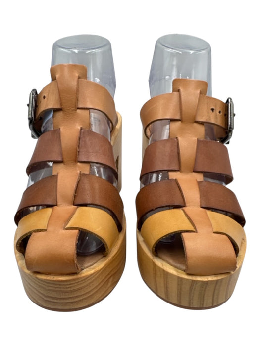 Free People Shoe Size 37 Mixed Brown Leather Upper Wood Color Block Cage Sandals Mixed Brown / 37