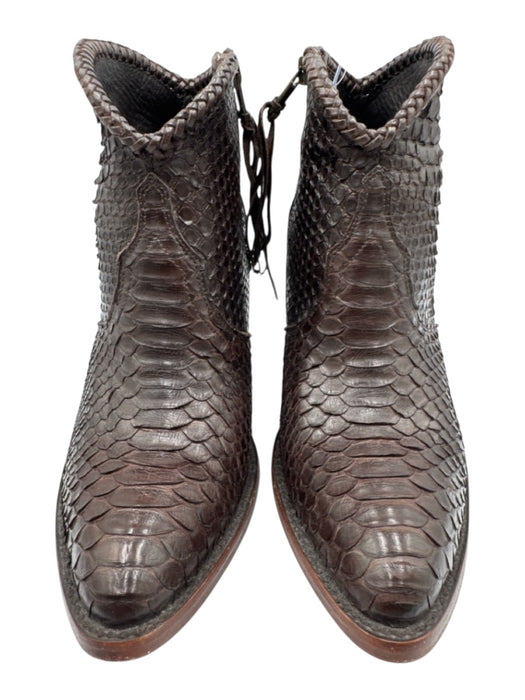 Allens Boots Shoe Size 8.5 Dark Brown Reptile Pointed Toe Braided Booties Dark Brown / 8.5