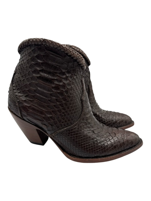 Allens Boots Shoe Size 8.5 Dark Brown Reptile Pointed Toe Braided Booties Dark Brown / 8.5