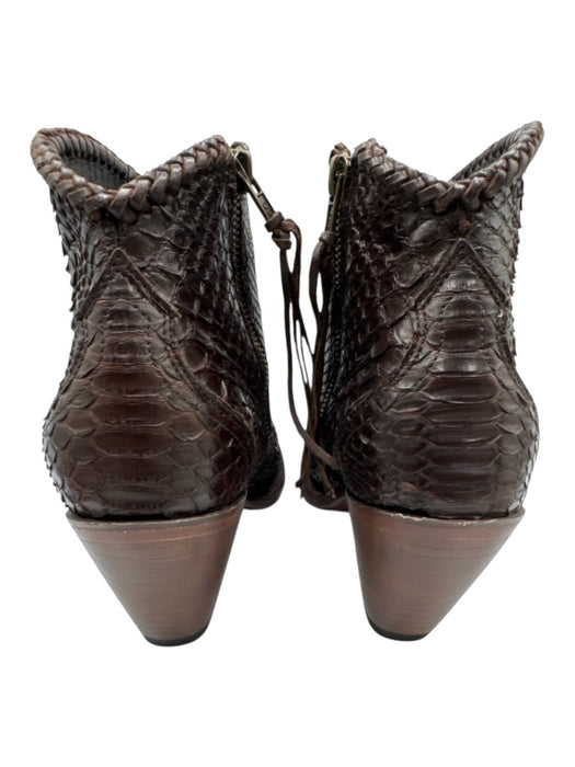 Allens Boots Shoe Size 8.5 Dark Brown Reptile Pointed Toe Braided Booties Dark Brown / 8.5