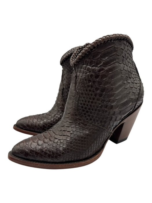 Allens Boots Shoe Size 8.5 Dark Brown Reptile Pointed Toe Braided Booties Dark Brown / 8.5