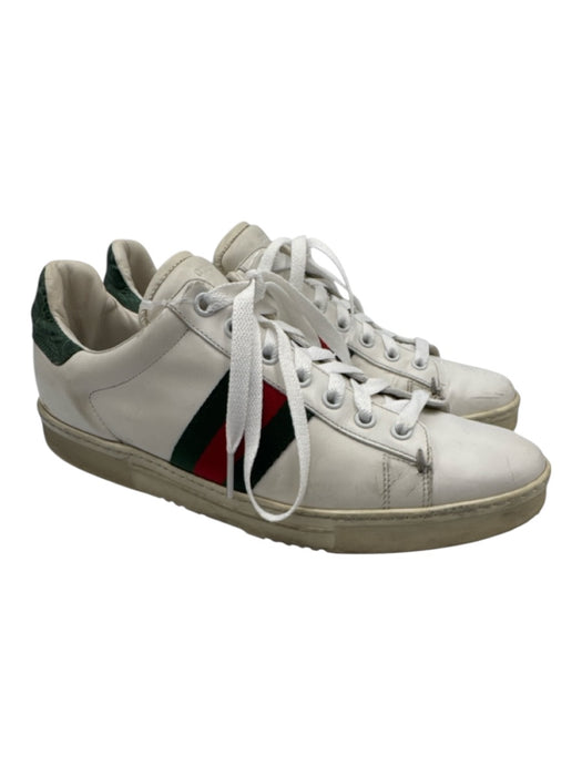 Gucci Shoe Size 8 White, Red, Green Leather Upper Lace Up Gucci Web Sneakers White, Red, Green / 8