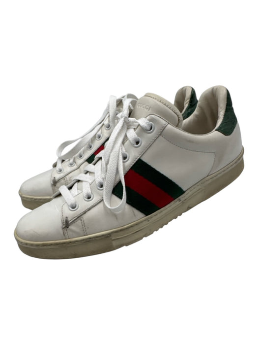 Gucci Shoe Size 8 White, Red, Green Leather Upper Lace Up Gucci Web Sneakers White, Red, Green / 8