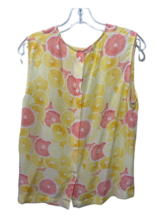 Equipment Size L Yellow & Pink Silk Lemon Sleeveless Round Neck Button Back Top Yellow & Pink / L