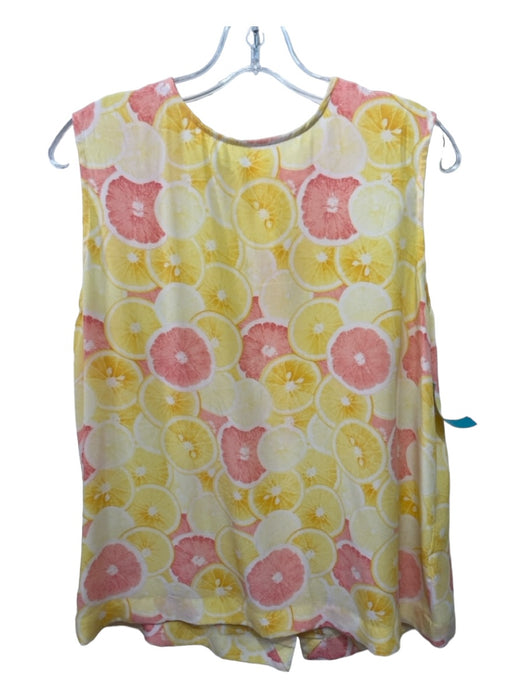 Equipment Size L Yellow & Pink Silk Lemon Sleeveless Round Neck Button Back Top Yellow & Pink / L