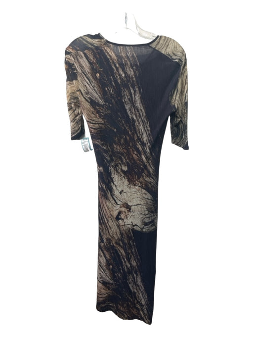 Helmut Lang Size S Black & Beige Wool Blend Abstract V Neck 1/2 sleeve Dress Black & Beige / S