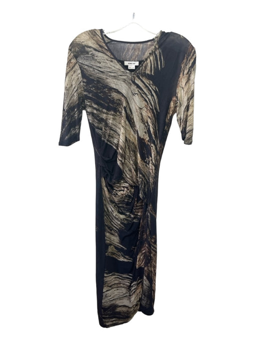 Helmut Lang Size S Black & Beige Wool Blend Abstract V Neck 1/2 sleeve Dress Black & Beige / S