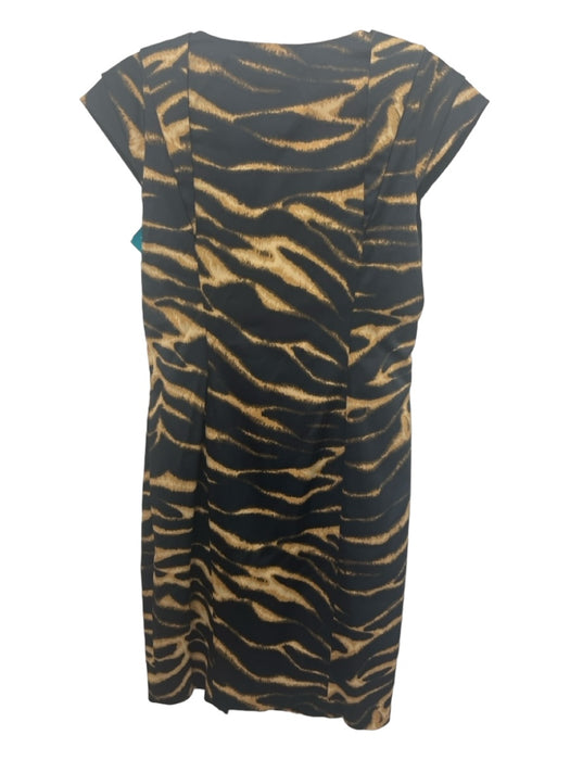 Karen Millen Size 10 Black & Beige Acetate Blend Animal Print Square Neck Dress Black & Beige / 10