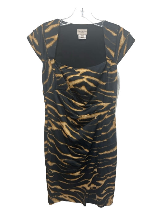 Karen Millen Size 10 Black & Beige Acetate Blend Animal Print Square Neck Dress Black & Beige / 10