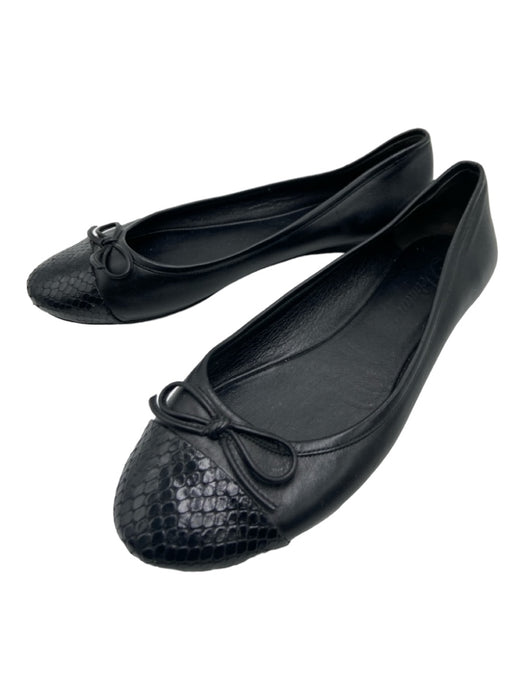 Delman Shoe Size 6.5 Black Leather round toe Snake Embossed Bow Flats Black / 6.5