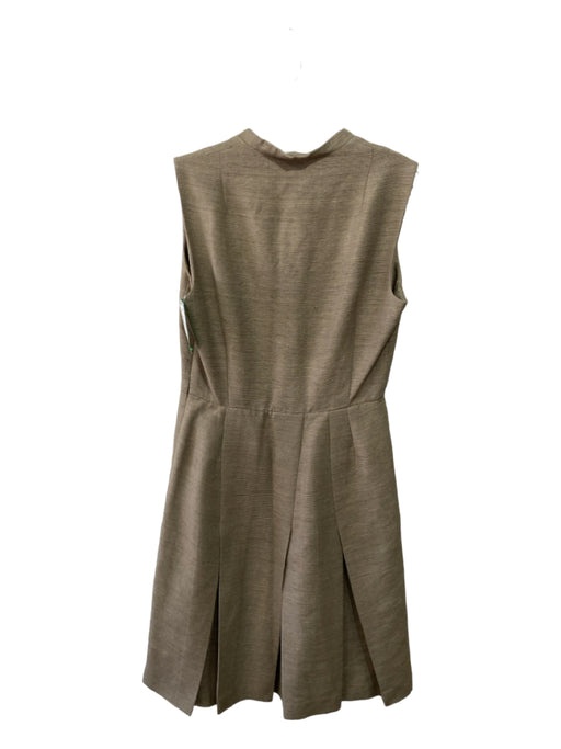 Akris Punto Size 8 Tan Silk Pleat Detail Tank V Neck Textured Dress Tan / 8