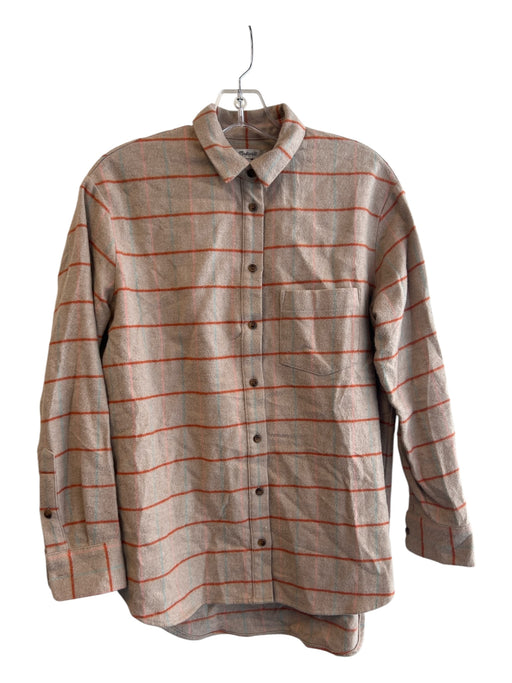 Madewell Size XS Taupe & Multi Cotton Collared Button Down Plaid Flannel Top Taupe & Multi / XS