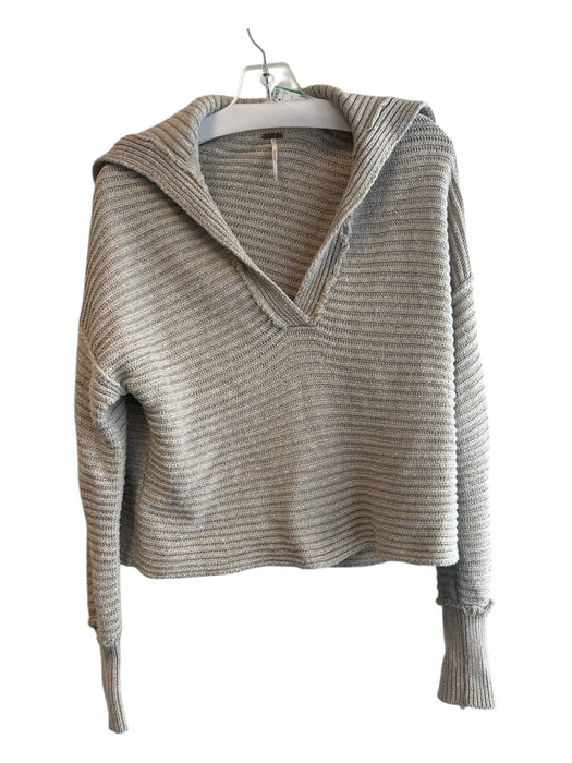 Free People Size XS Taupe Cotton & Acrylic V Neck Sailor Collar Cropped Sweater Taupe / XS