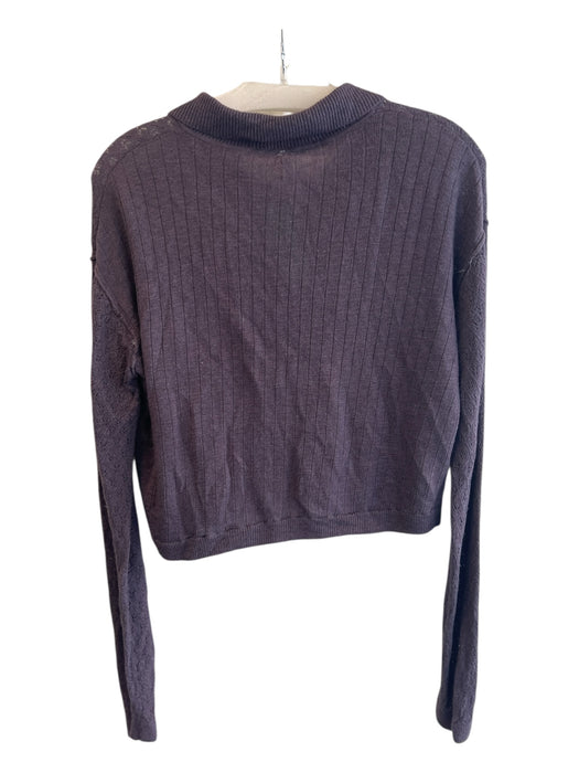 Free People Size S Dark Purple Linen Blend V Neck Button Down Collared Top Dark Purple / S