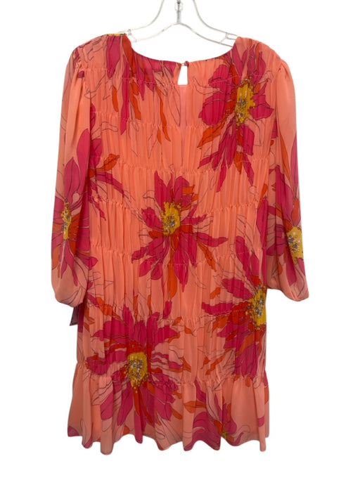 Trina Turk Size S Pink & Multi Polyester Long Sleeve Floral pleats Midi Dress Pink & Multi / S