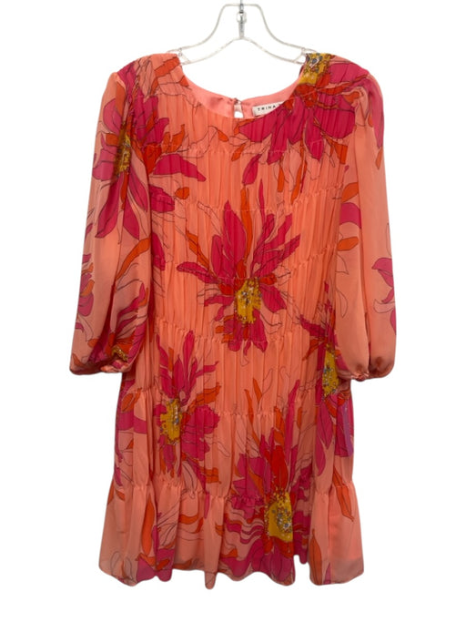 Trina Turk Size S Pink & Multi Polyester Long Sleeve Floral pleats Midi Dress Pink & Multi / S