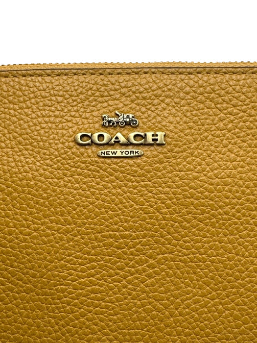 Coach Yellow Orange Pebbled Leather Wristlet Zip Close Wallets Yellow Orange