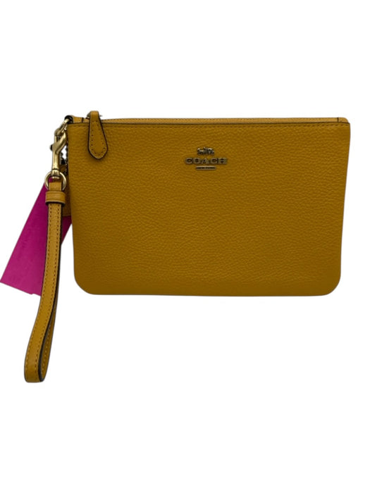 Coach Yellow Orange Pebbled Leather Wristlet Zip Close Wallets Yellow Orange