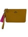 Coach Yellow Orange Pebbled Leather Wristlet Zip Close Wallets Yellow Orange