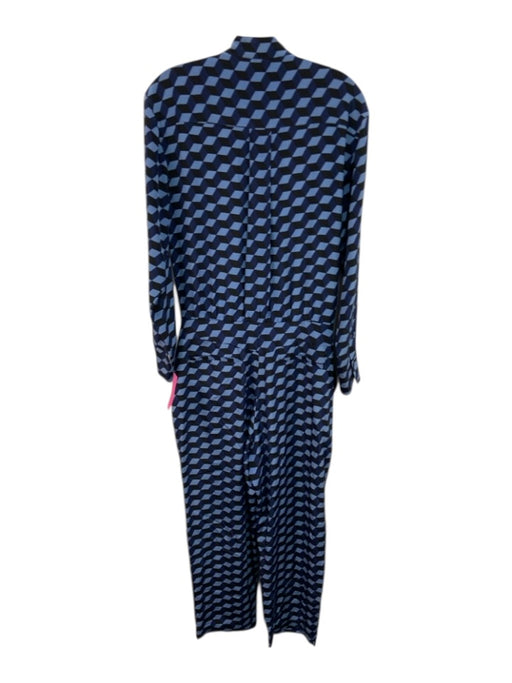 Diane Von Furstenberg Size 6 Mixed Blues Silk Geometric Print Tie Waist Jumpsuit Mixed Blues / 6