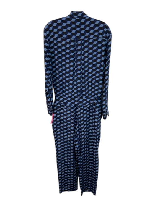 Diane Von Furstenberg Size 6 Mixed Blues Silk Geometric Print Tie Waist Jumpsuit Mixed Blues / 6