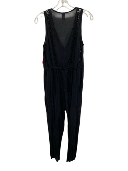 Zimmermann Size 0 Black Cotton Sleeveless Drawstring Waist Semi Sheer Jumpsuit Black / 0
