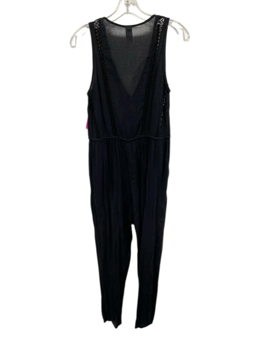Zimmermann Size 0 Black Cotton Sleeveless Drawstring Waist Semi Sheer Jumpsuit Black / 0