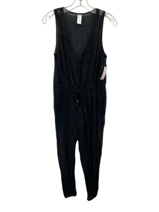 Zimmermann Size 0 Black Cotton Sleeveless Drawstring Waist Semi Sheer Jumpsuit Black / 0