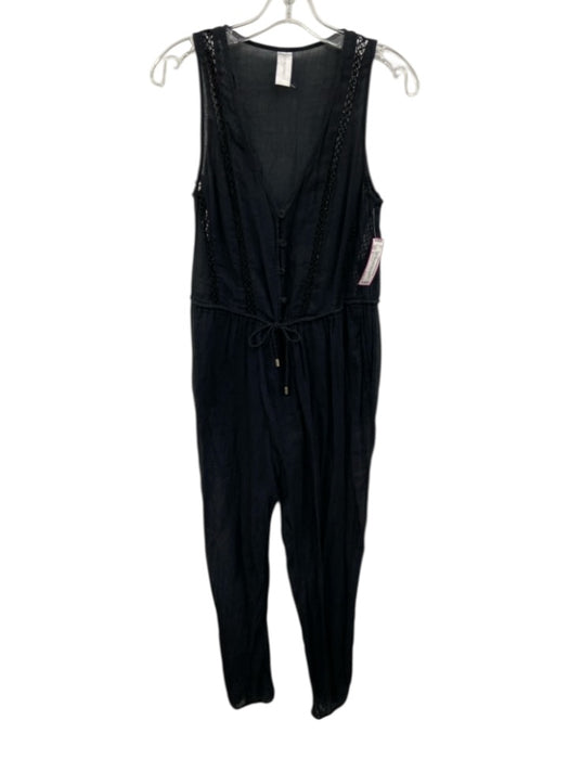 Zimmermann Size 0 Black Cotton Sleeveless Drawstring Waist Semi Sheer Jumpsuit Black / 0