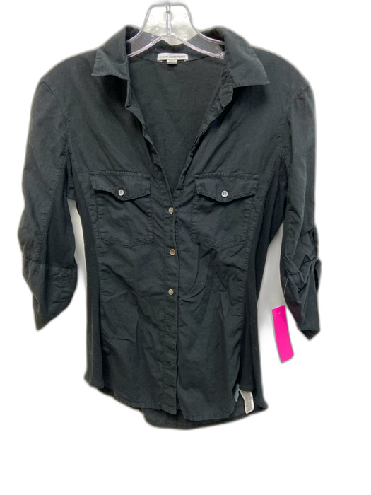 Standard James Perse Size 2 Black Cotton 3/4 Sleeve Button Up Collared Shirt Top Black / 2