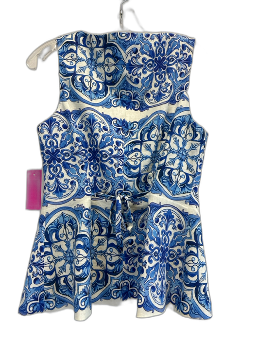 Mestiza New York Size 4 White & Blue Rayon & Linen Sleeveless Square Neck Top White & Blue / 4