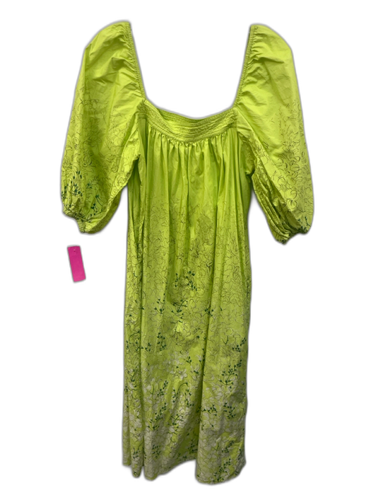 Ann Mashburn Size S Lime Green Cotton Floral 1/2 Balloon Sleeve Dress Lime Green / S