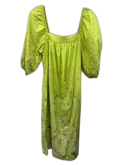 Ann Mashburn Size S Lime Green Cotton Floral 1/2 Balloon Sleeve Dress Lime Green / S