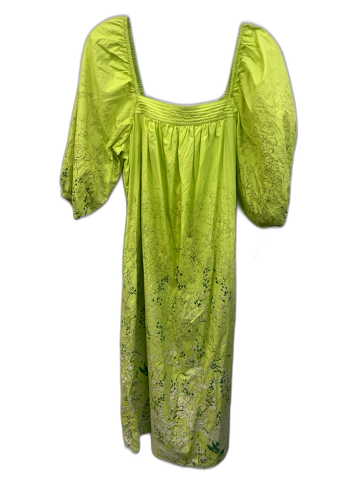 Ann Mashburn Size S Lime Green Cotton Floral 1/2 Balloon Sleeve Dress Lime Green / S