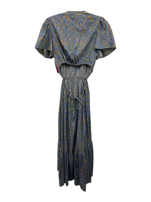 XiRENA Size XS Blue & Multi Cotton Floral Short Sleeve V Neck Open Back Dress Blue & Multi / XS