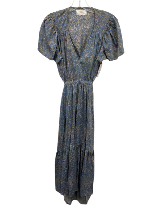 XiRENA Size XS Blue & Multi Cotton Floral Short Sleeve V Neck Open Back Dress Blue & Multi / XS