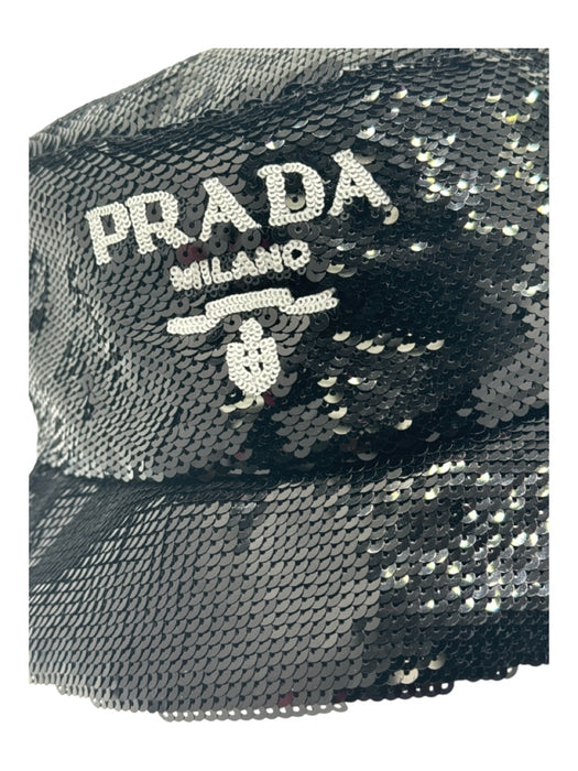 Prada Black & White Fully Sequined Bucket Logo Hat Black & White / M