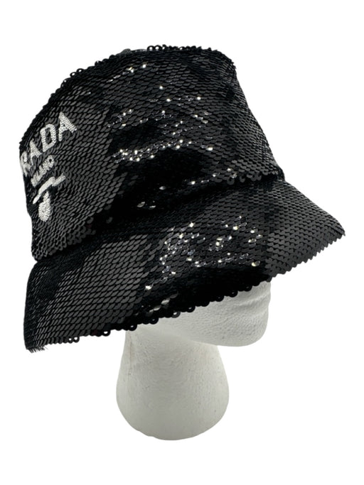 Prada Black & White Fully Sequined Bucket Logo Hat Black & White / M