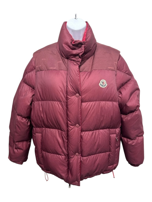Moncler Size 1/S Maroon Red Polyamide Goose Down Puffer Zip & Snap Close Jacket Maroon Red / 1/S