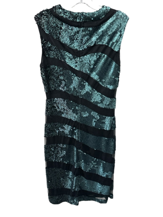 Rena Lange Size 8 Teal & Black Polyester Sleeveless Striped Sequins Mesh Dress Teal & Black / 8