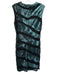 Rena Lange Size 8 Teal & Black Polyester Sleeveless Striped Sequins Mesh Dress Teal & Black / 8