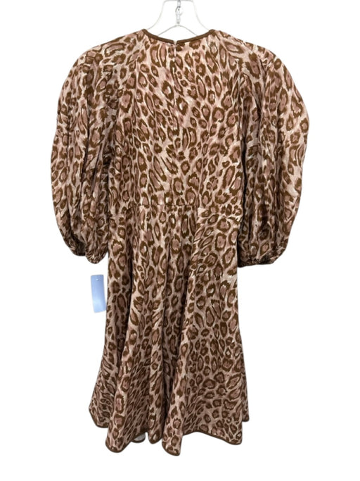Zimmermann Size 1 Brown, White, Pink Linen Half Puff Sleeve Leopard Dress Brown, White, Pink / 1