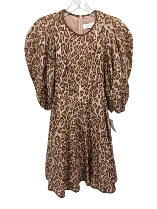 Zimmermann Size 1 Brown, White, Pink Linen Half Puff Sleeve Leopard Dress Brown, White, Pink / 1