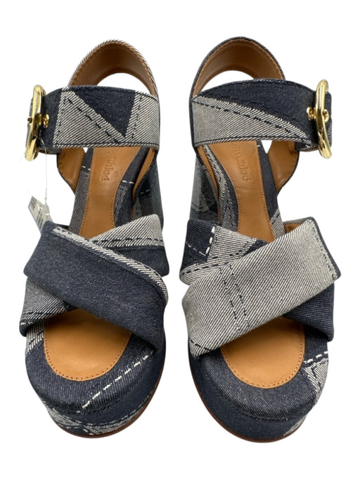 See By Chloe Shoe Size 37.5 Dark Blue & White Canvas Criss Cross Sandals Dark Blue & White / 37.5