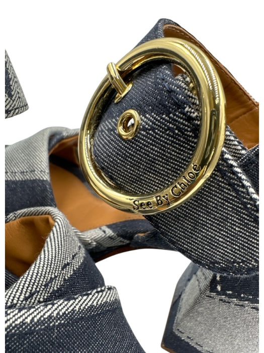 See By Chloe Shoe Size 37.5 Dark Blue & White Canvas Criss Cross Sandals Dark Blue & White / 37.5