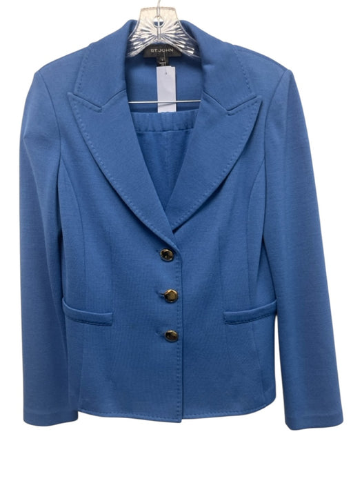 St. John Size 6/4 Blue Wool & Rayon Gold Buttons Blazer Elastic Waist Short Set Blue / 6/4