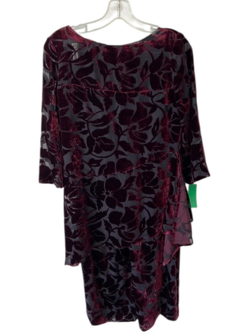 St. John Size 2/P Black & Burgundy Viscose Velvet Detail Pockets Floral Pant Set Black & Burgundy / 2/P