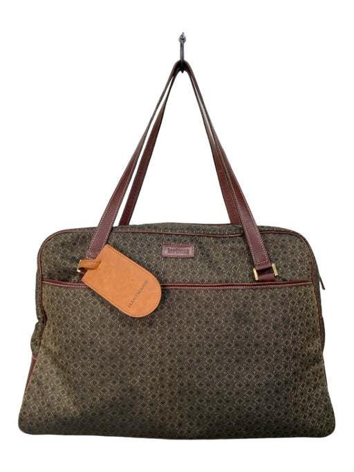 Hartmann Green & Brown Leather & Canvas Printed Luggage Double Top Handle Bag Green & Brown / L